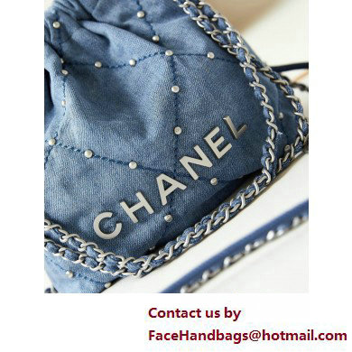 Chanel Washed Denim  &  Silver-Tone Metal CHANEL 22 Mini Handbag AS3980 Blue